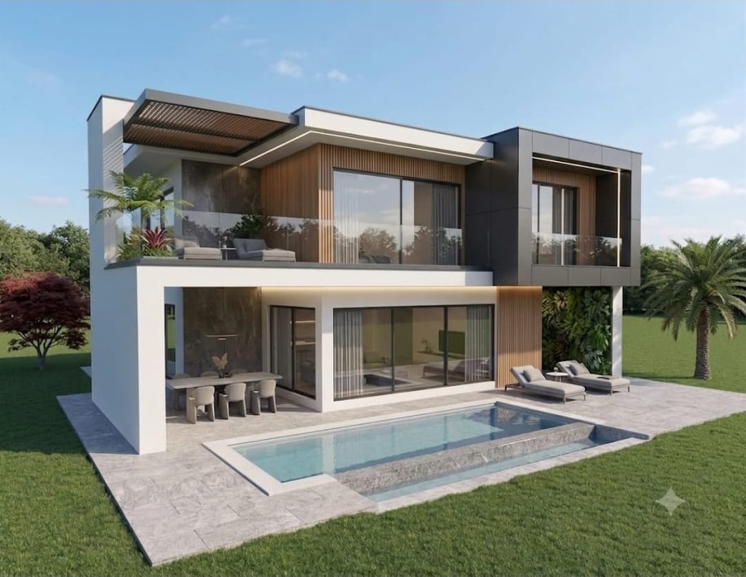 Villa contemporaine Aldiana Construction — pierre, bois et piscine privée